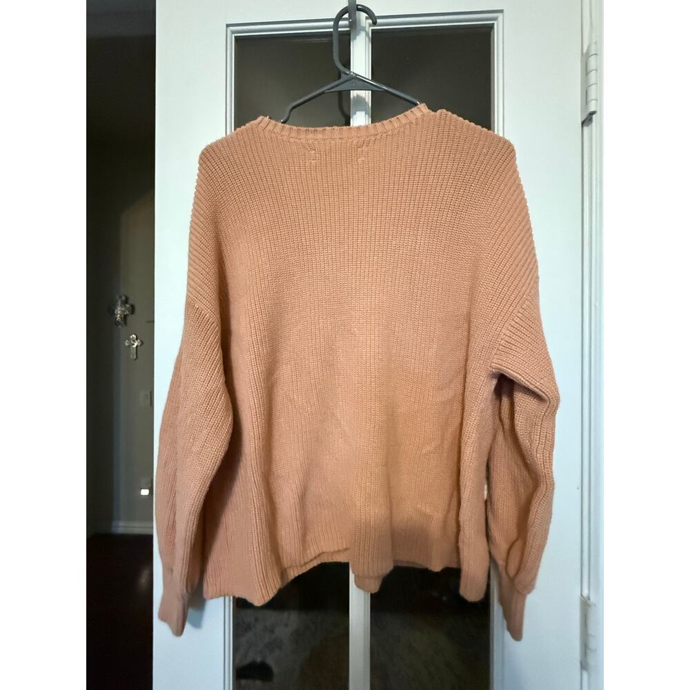 LOFT Women’s Chunky Knit V-Neck Sweater – Size Large – 100% Cotton Peach - Picture 5 of 10